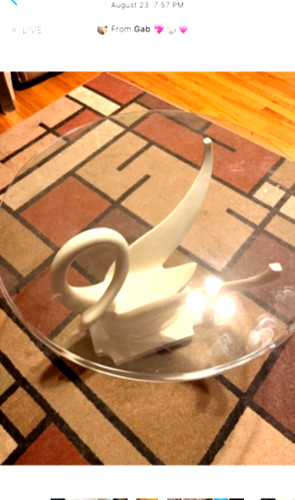 Swan Marble Bird Base Glass Top Coffee Table 19” Tall 26” Diameter MCM EUC