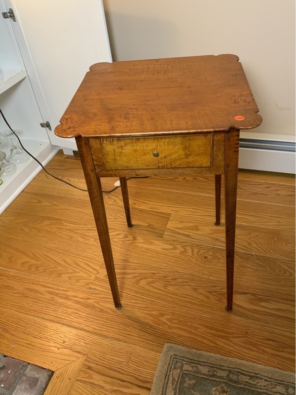 Vintage Tiger Maple Cookie Cutter Corner Side Table