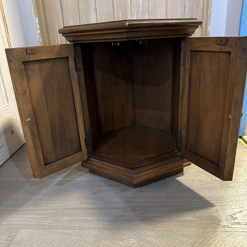 Vintage Hekman Rustic Spanish Colonial Drum Storage Cabinet Hexagon Table Doors gallery
