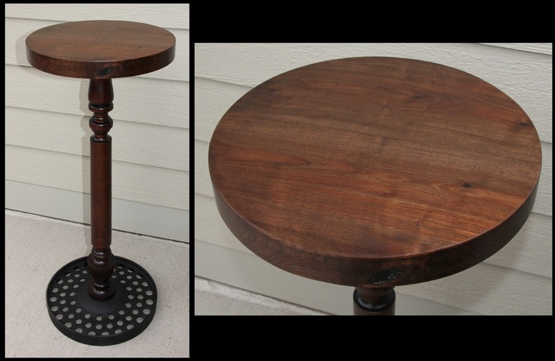 Antique Cast Iron Wheel Walnut Wood Plant Stand Table Base Displays Marbles 35"H gallery