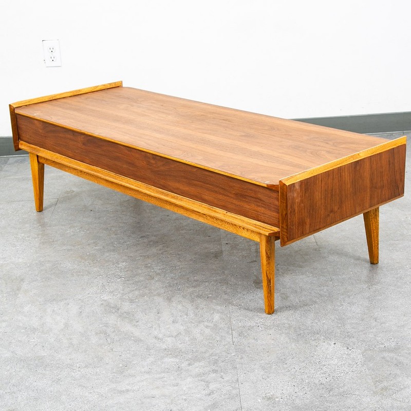 Mid Century Modern Coffee Table Lane First Edition Storage Drawer Danish Wide NM gallery