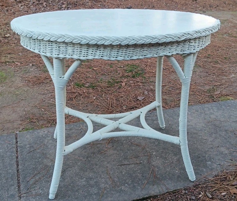 VINTAGE WICKER FIBRE OVAL PARLOR TABLE by AMERICAN CHAIR CO SHEBOYGUN WISCONSIN gallery