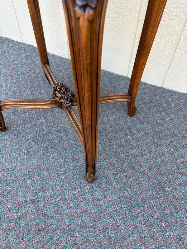 67694 Elegant French Louis XV Style Marble Top Side Table with Carved Wood gallery