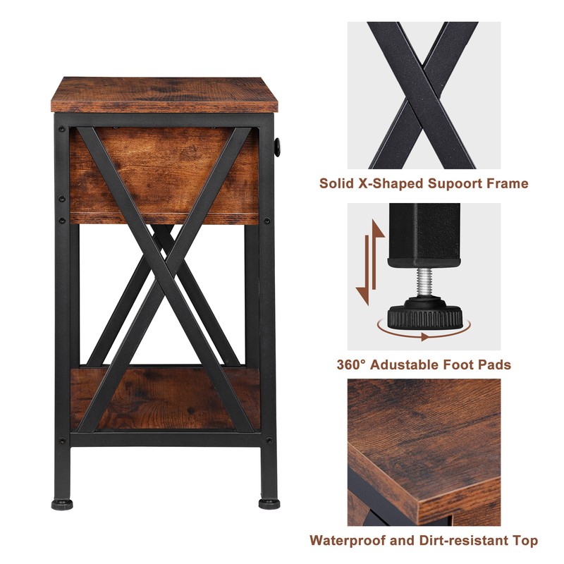End Table Sofa Side Tables with Drawer X-Design Metal Frame for Bedroom Set of 4 gallery