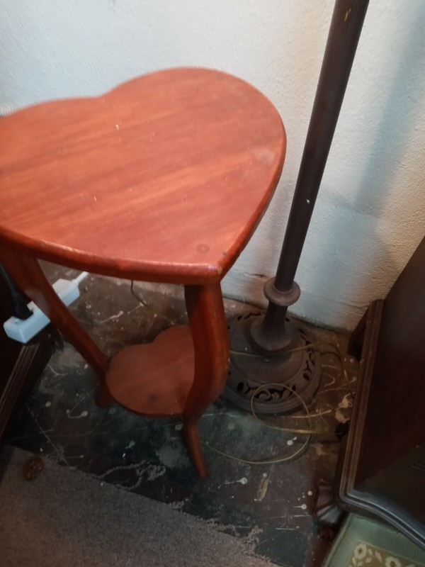 Vintage Wood Double Heart Shape Plant Stand sm Side Table Might Ship local 4 now gallery