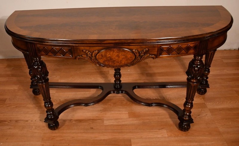 1920 Antique French Walnut & Crotch Mahogany Flip-top Console / Serving Table