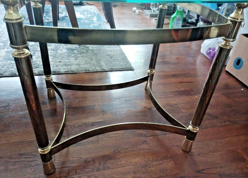 Vtg MCM Glass Top End Table Tomaso Style Brass Metal Mid Century Side Nightstand gallery