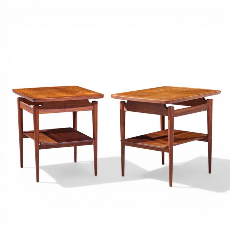 Jens Risom Mid Century Walnut Floating Side End Tables - Pair gallery