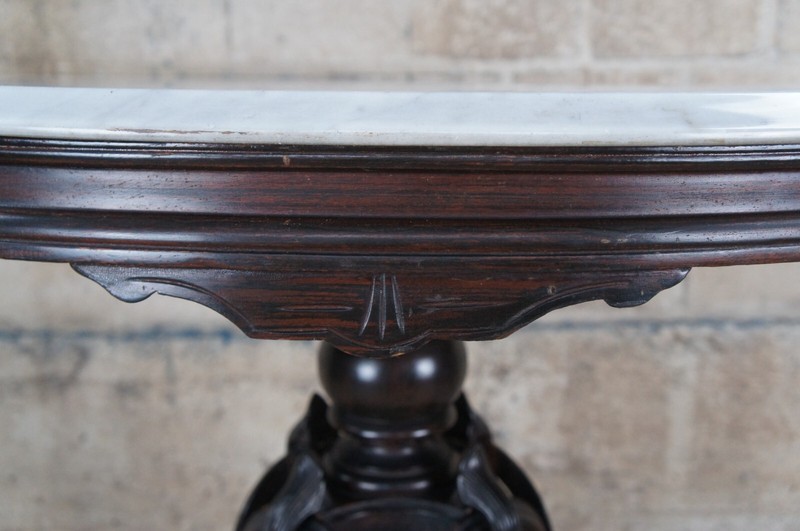 Antique Victorian Carved Rosewood Oval Marble Parlor Center Accent Table 32" gallery