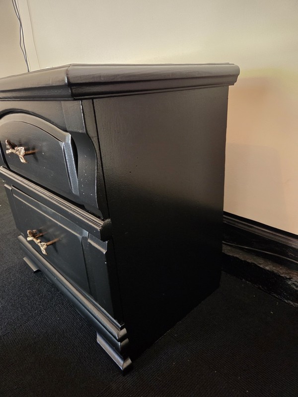 Upcycled Vintage Refurbished End Table Accent Black Hand Painted Wooden gallery