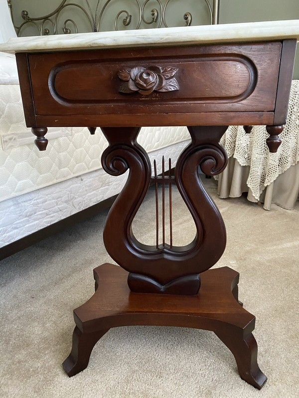 Italian Marble, Rosewood Lyre Side Tables by Thomas Seymour of Boston, Mass. gallery