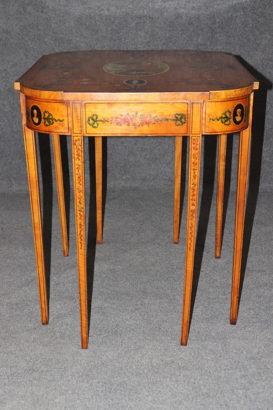 Superb 19th Century Adams Paint Decorated Satinwood English Center Table gallery