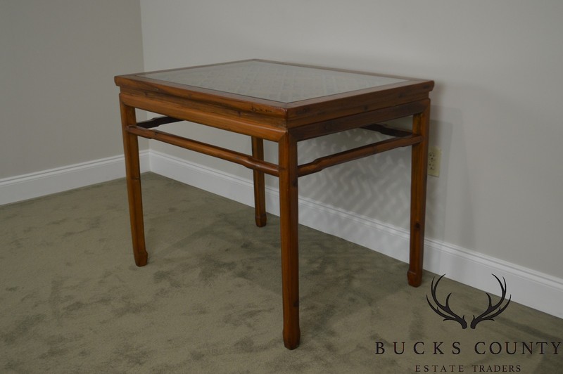 Vintage Chinese Lattice Work Table with Glass Top gallery