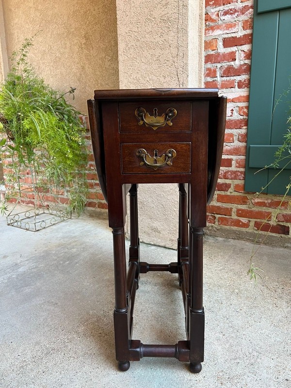 Petite Antique English Drop Leaf Side Sofa Table Mahogany Georgian Gateleg c1800 gallery