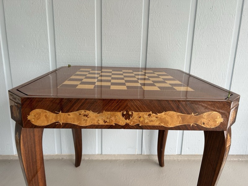 Vtg Drueke Solid Block Wood Chess-Checker Board Table Hand Crafted W. One Drawer gallery