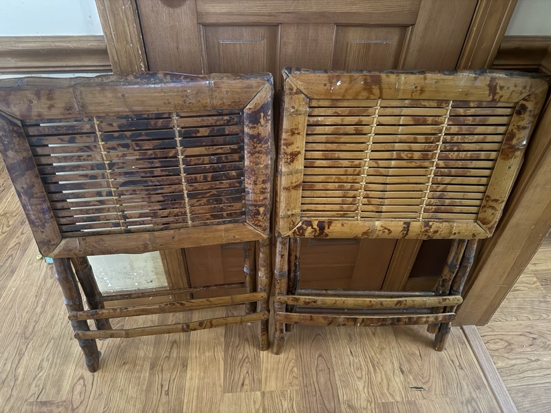 VINTAGE MID CENTURY MODERN BURNED TORTOISE SHELL FOLDING BAMBOO TRAY TABLE gallery
