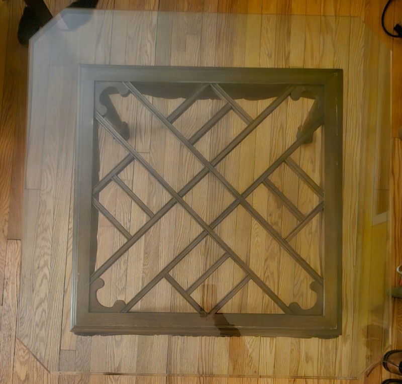 Vintage Hollywood regency Lattice coffee table w/ custom glass top