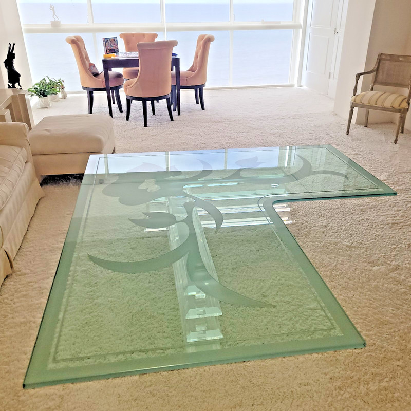 Conversation Coffee Table 6+ft, Etched, beveled 1/2" thick tempered Glass Top gallery