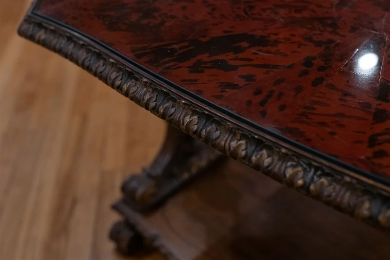 Antique Table, Belgian, Faux Tortoise Finish, Wood End Table, Early 1900s!! gallery