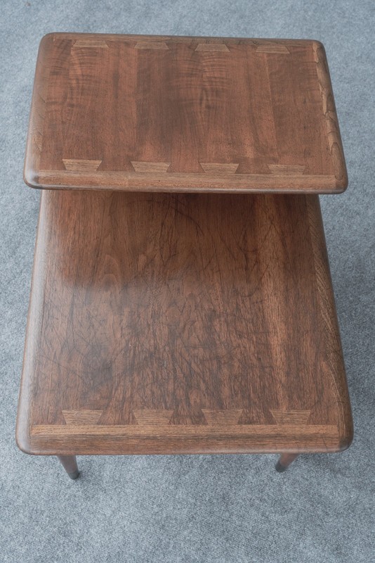 Mid Century Danish Modern Lane Acclaim Dovetail Walnut Two Tier Step End Table gallery