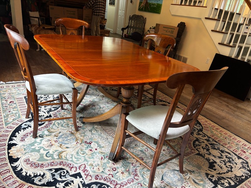 Vintage Duncan Phyfe Style Dining Set – Mahogany Table, Leaves, 4 Chairs, Cover