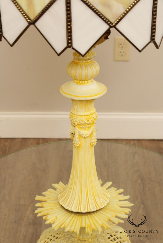 Hollywood Regency Vintage Yellow Slag Glass Floor Lamp Table gallery