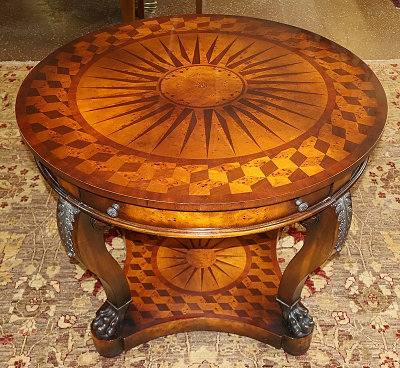 Vintage Theodore Alexander Bronze Mounted Burled Walnut Inlaid Center Table