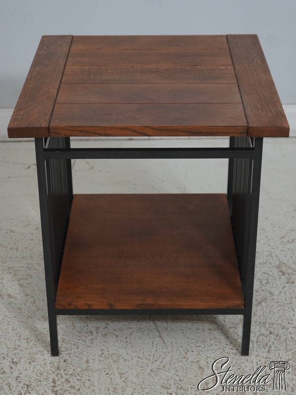 66858: Pair STICKLEY Charleston Forge Oak Iron End Tables gallery