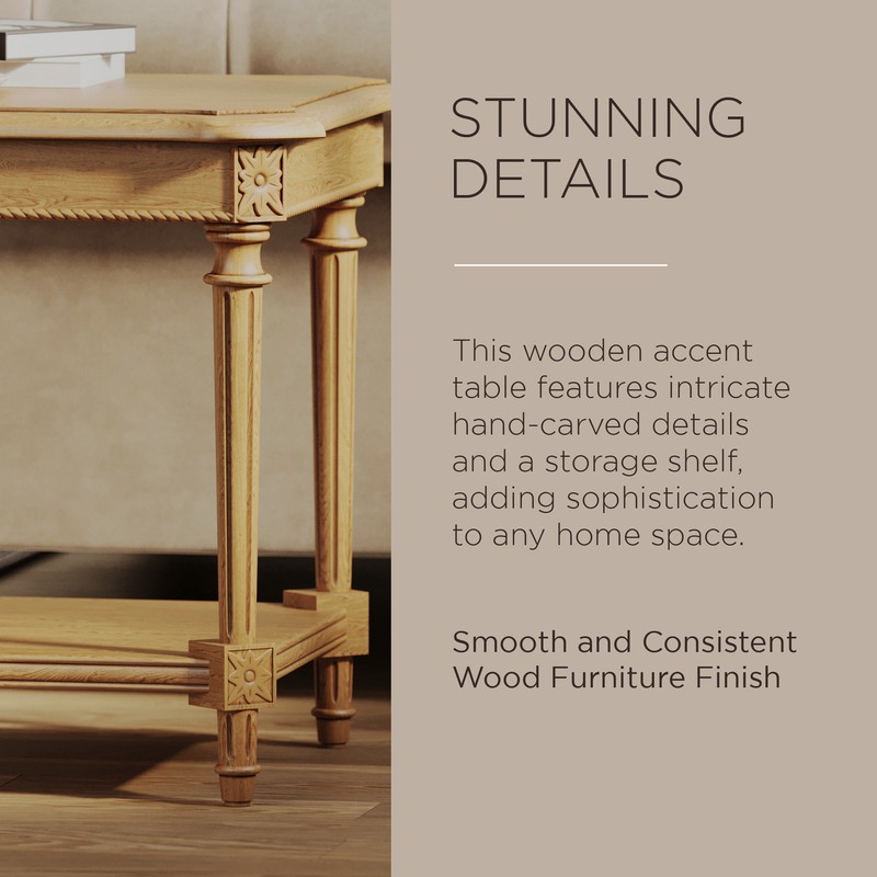 Maven Lane Pullman Traditional Square Wooden Side Table, Antiqued Natural Finish gallery
