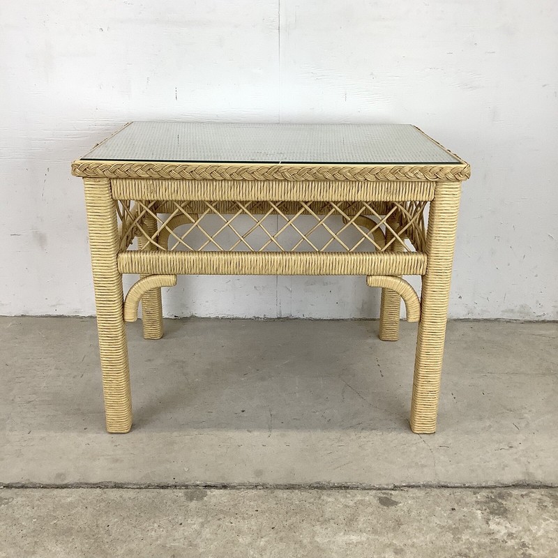 Boho Modern Henry Link Style Wicker and Glass Top Side Table gallery