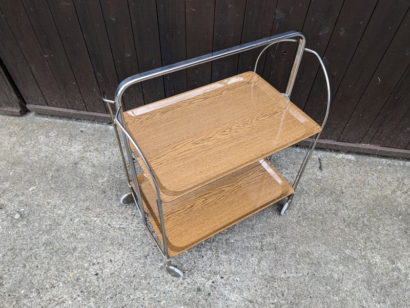 Dinette Serving Cart Tea Cart Table Side Table Oak Bar Chrome 70s Oak gallery