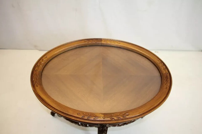 French Louis XV Walnut Lift Top Tray Tea Side End Table with carved swags Apron gallery