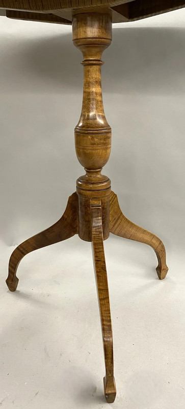 Custom Tiger Maple Oval Candle Stand with Tripod Legs and Spade Feet gallery