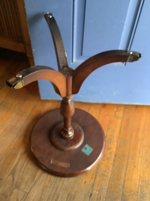 Wood Imperial USA Tripod Side end Plantstand table antique leather top vintage gallery