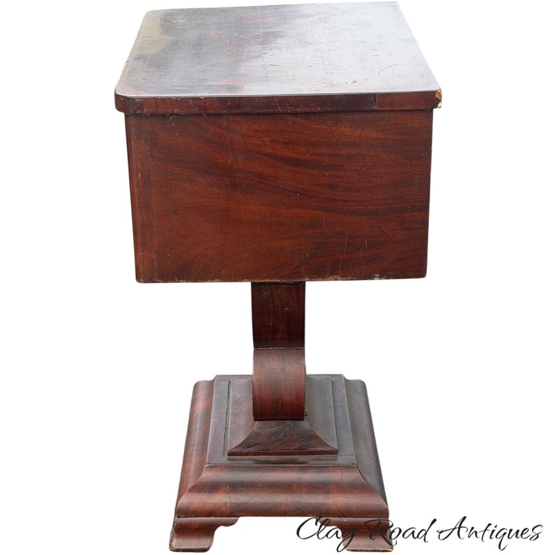 Antique empire table end stand flame mahogany 1840 2 drawer work sewing gallery