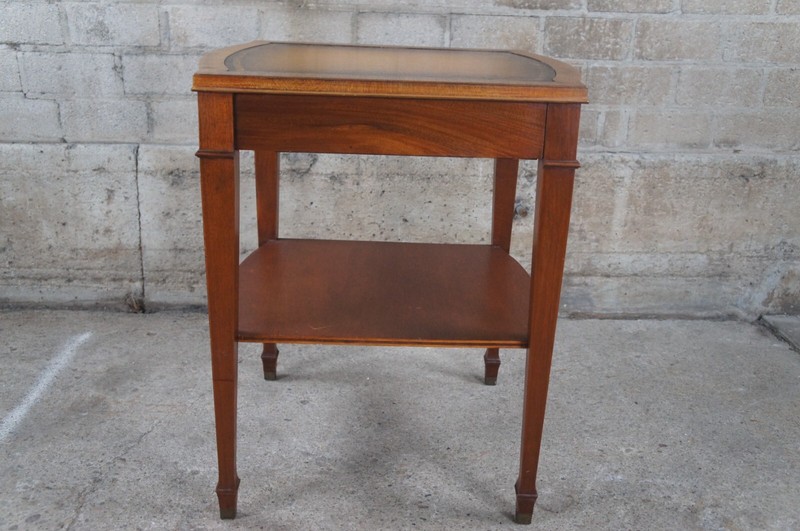 Mid Century Sheraton Style Mahogany Association Tooled Leather Top SideEnd Table gallery