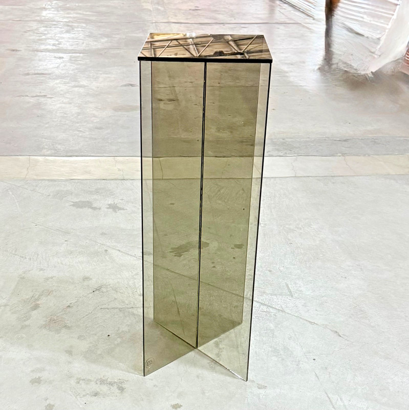 MCM Postmodern Smoked Glass 37" Crossed Pedestal Table Paul Mayen Style 1970s gallery