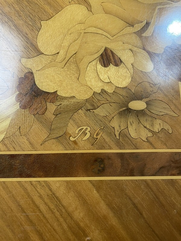 Buchschmid & Gretaux BG Vintage Floral Wood Inlay 4ft x 1.5 Long Table Top AS IS gallery