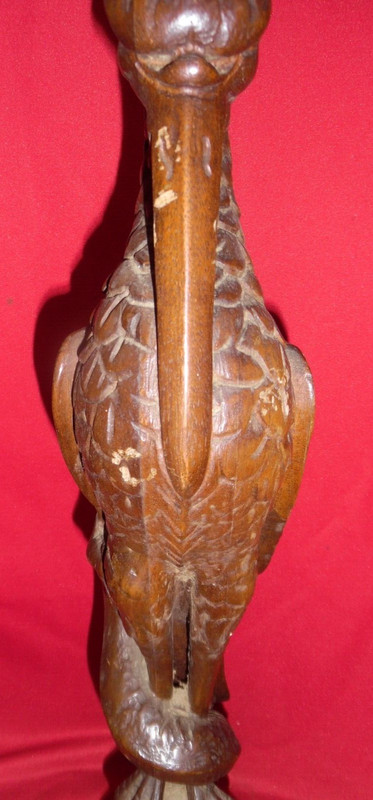 Antique Carved Wood Table / Stand Pedestal Base w/ Pelican Bird & Fish - 25" gallery