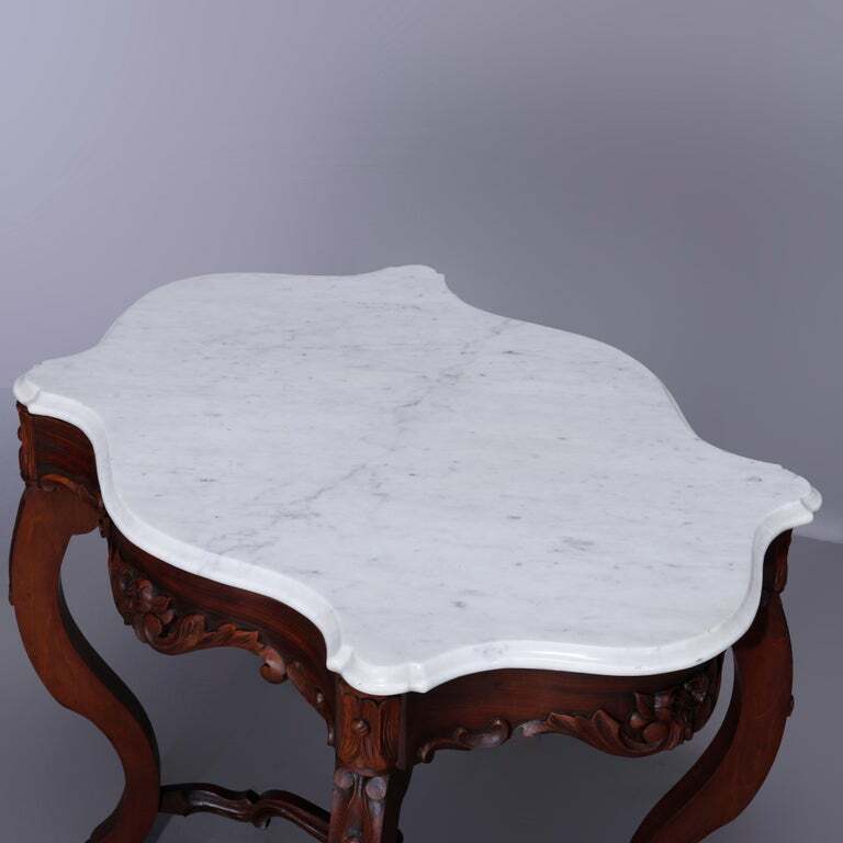 Rococo Carved Walnut & Marble Turtle Top Parlor Table C1880 gallery