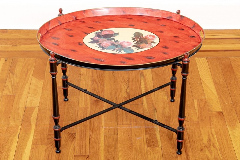 Italian Hand-Painted Tole Tray Top Accent Table