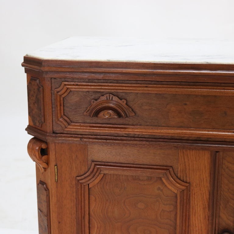 Antique Victorian Walnut & Burl Marble Top Commode C1890 gallery