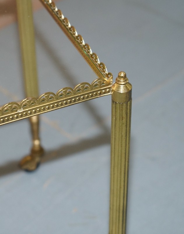 NEST OF THREE BRASS & GLASS TROLLEY TABLES BY MAISON BAGUES FRANCE MID CENTURY gallery