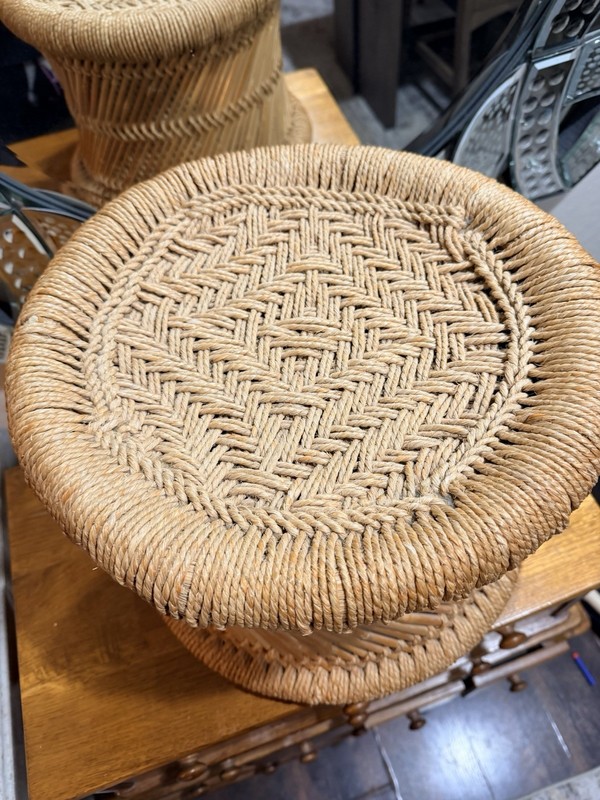Vintage 1960s Mudda Stool Natural Bamboo Rope Woven Boho Mid-century plantstand gallery