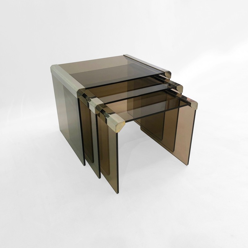 Gallotti & Radice Smoked Glass Nest Chrome Tables 1980s Coffee Vintage Retro gallery
