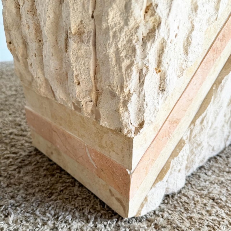 Postmodern Pink and Beige Tessellated Stone Glass Top Console Table gallery