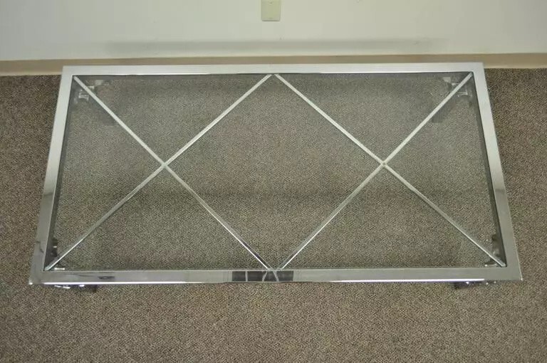 Mid Century Modern Chrome X-Frame Glass Top Hollywood Regency Coffee Table gallery