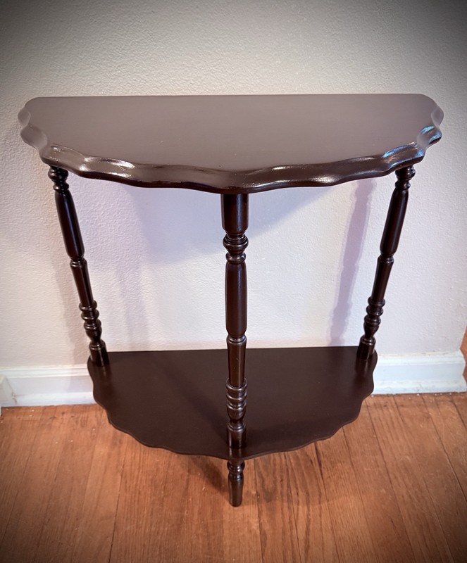 Rare Refinished Vintage Double Shelf Demilune Half Moon Entry or Hall Table