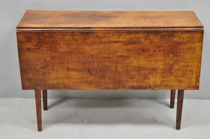Antique American Federal Tiger Maple Narrow Drop Leaf Breakfast Dining Table gallery