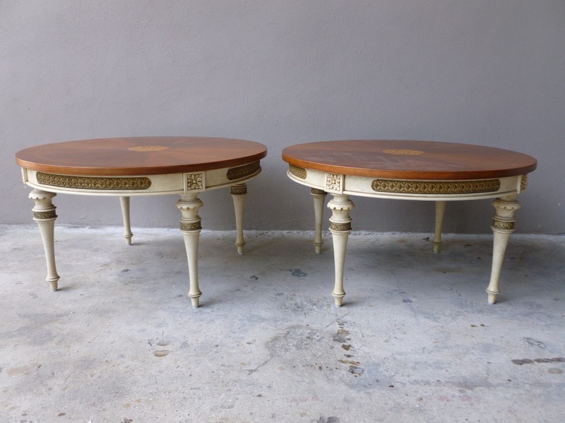 CHIC PAIR OF MID CENTURY ITALIAN INLAID NEOCLASSICAL PALLADIO TABLES – P